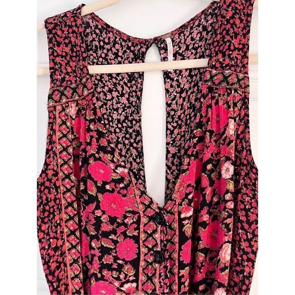 Free People Women's Small Floral Red Black Viscose Wide Leg Jumpsuit One Piece - Picture 10 of 11